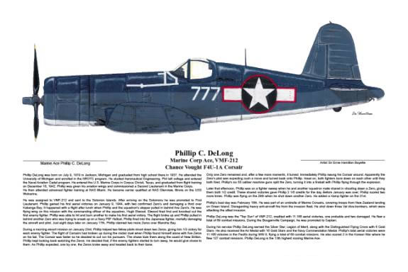 "F4U-1 Marine Corsair Ace Phillip DeLong"-Ernie Boyette-World War II Art